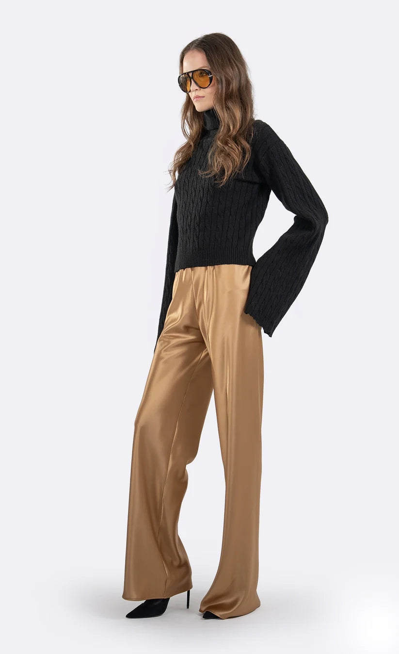 Nonchalant Label Cara Black Cable Knit Open Back Turtleneck Sweater