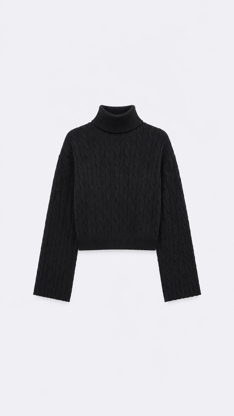 Nonchalant Label Cara Black Cable Knit Open Back Turtleneck Sweater