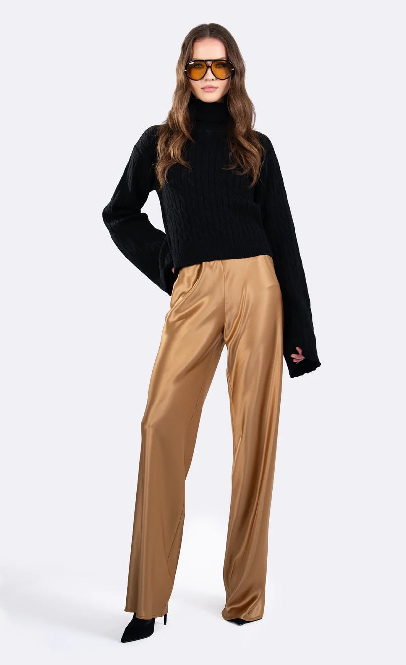 Nonchalant Label Cara Black Cable Knit Open Back Turtleneck Sweater
