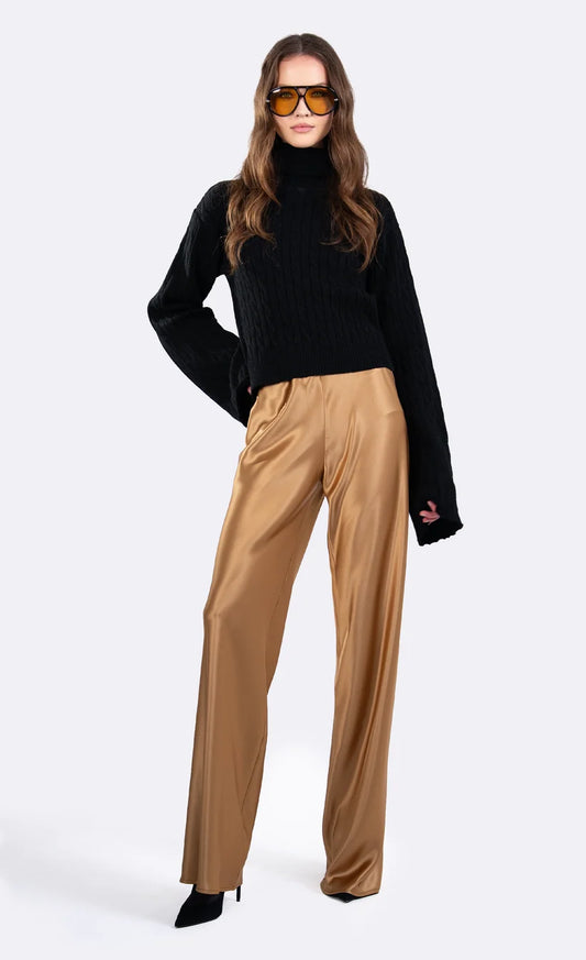 Nonchalant Label Cara Black Cable Knit Open Back Turtleneck Sweater