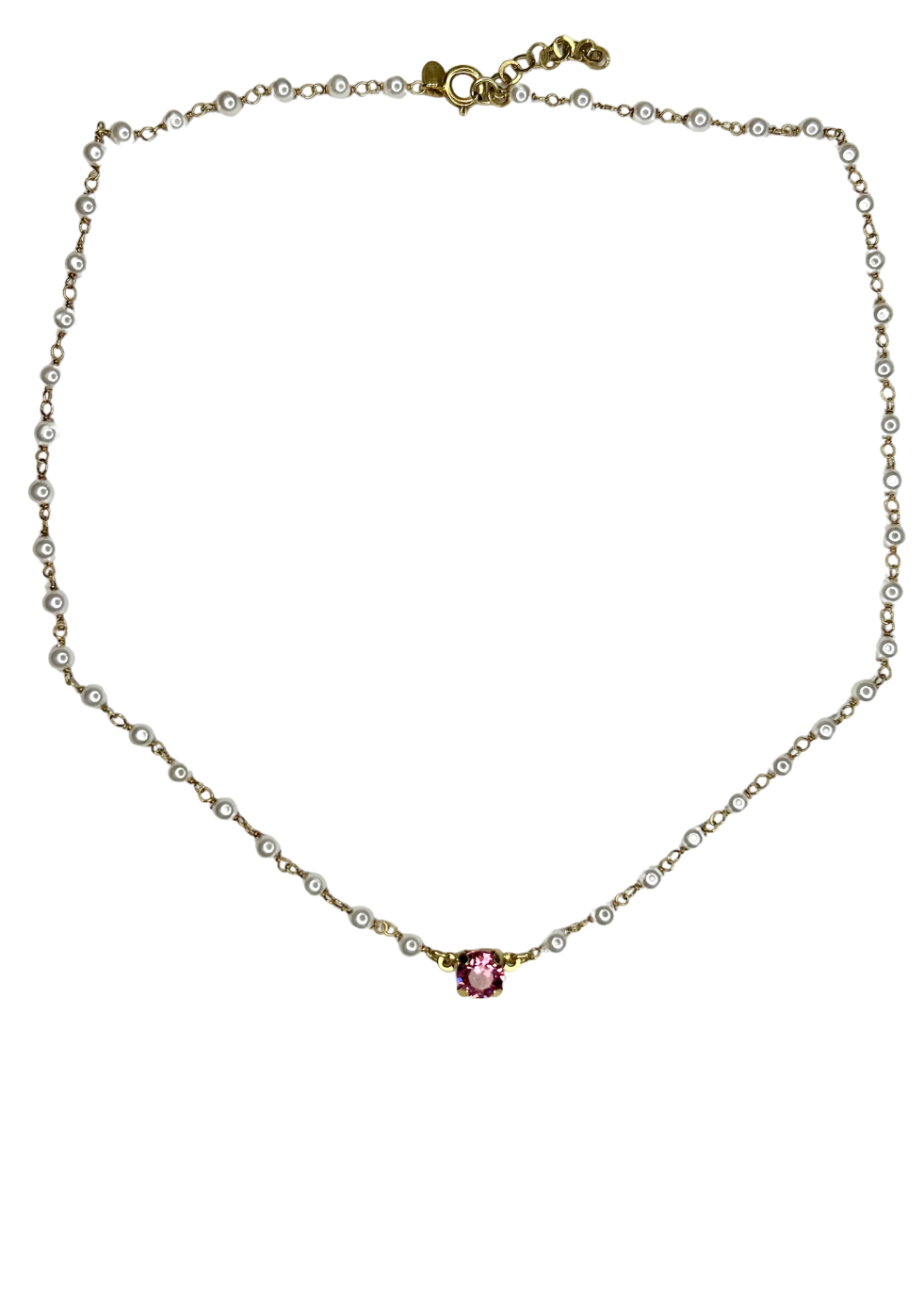 Pink Crystal on Pearl Necklace