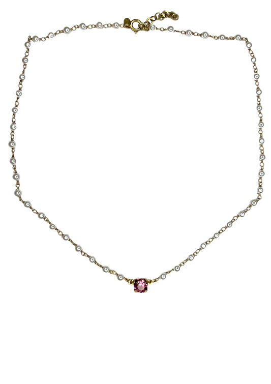 Pink Crystal on Pearl Necklace