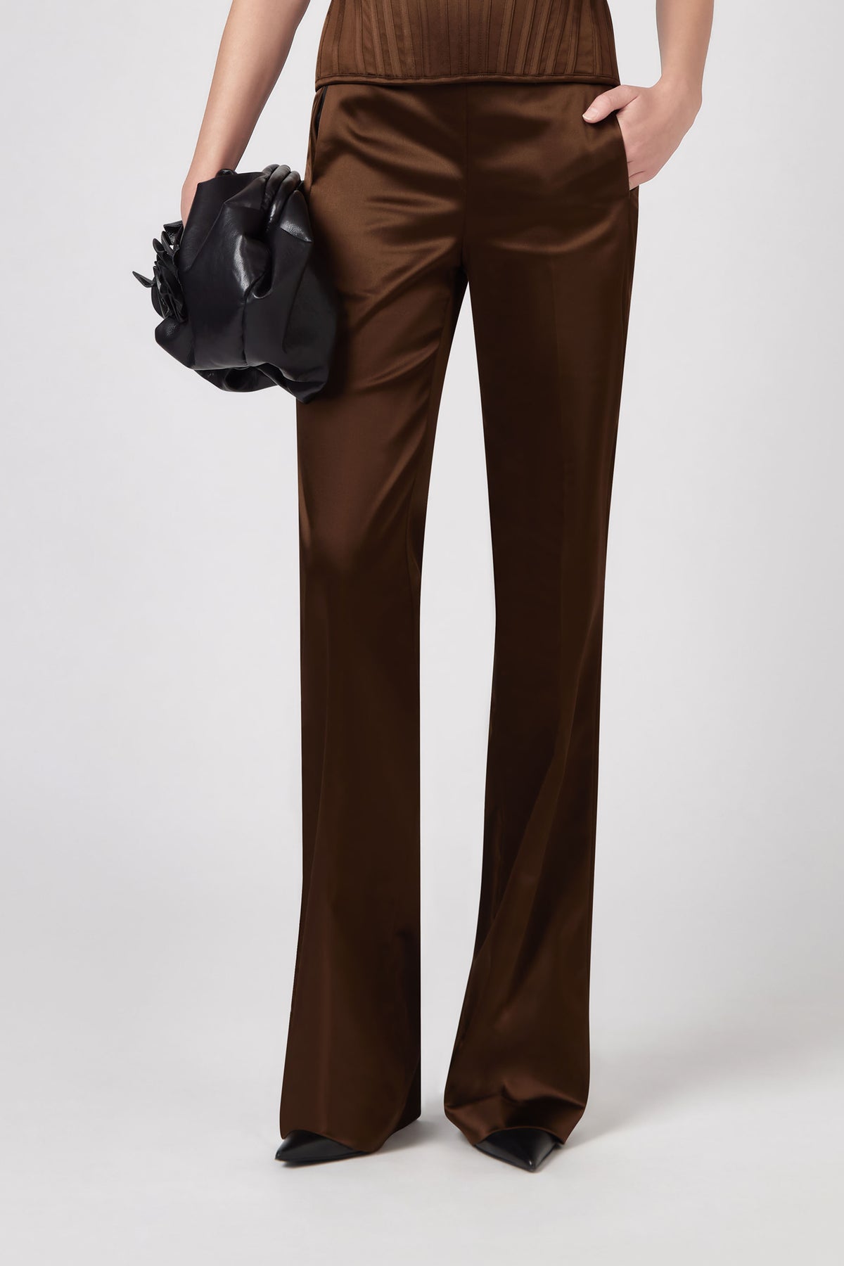 Giuseppe Di Morabito Satin Straight-Leg Pants — Chocolate Brown