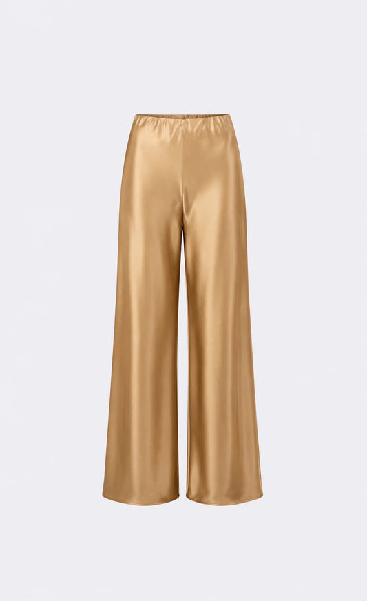 Nonchalant Label Norma Pant – Gold Satin Wide-Leg Trouser