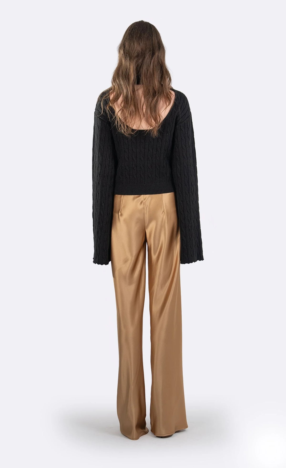 Nonchalant Label Norma Pant – Gold Satin Wide-Leg Trouser