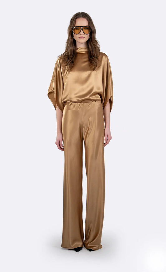 Nonchalant Label Olympia Top – Gold Satin Kimono Sleeve Top