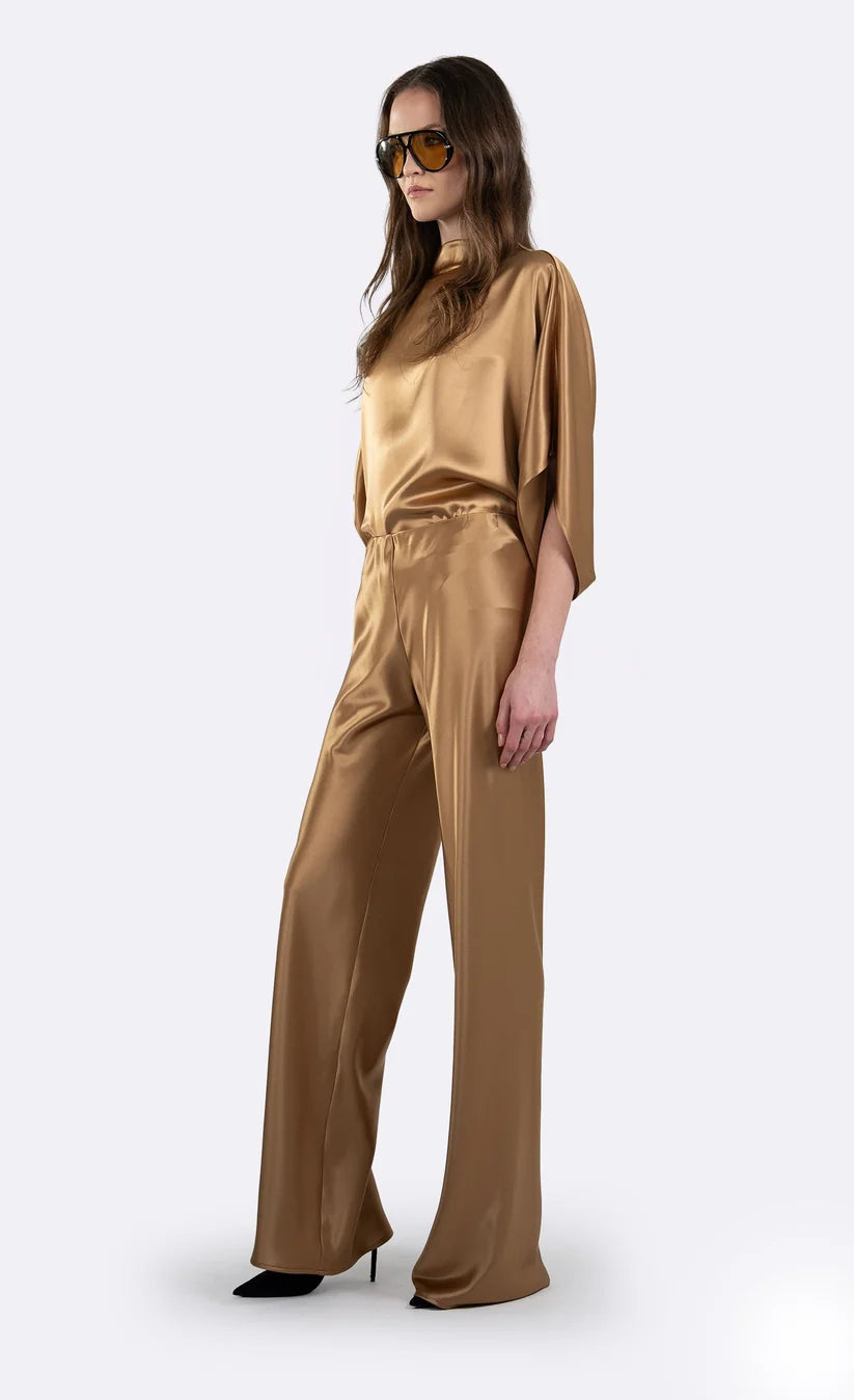 Nonchalant Label Olympia Top – Gold Satin Kimono Sleeve Top