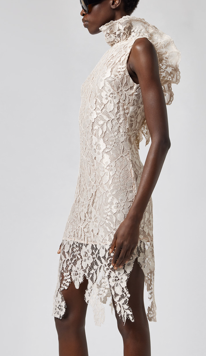 Lace High Neck Dress with Open Back