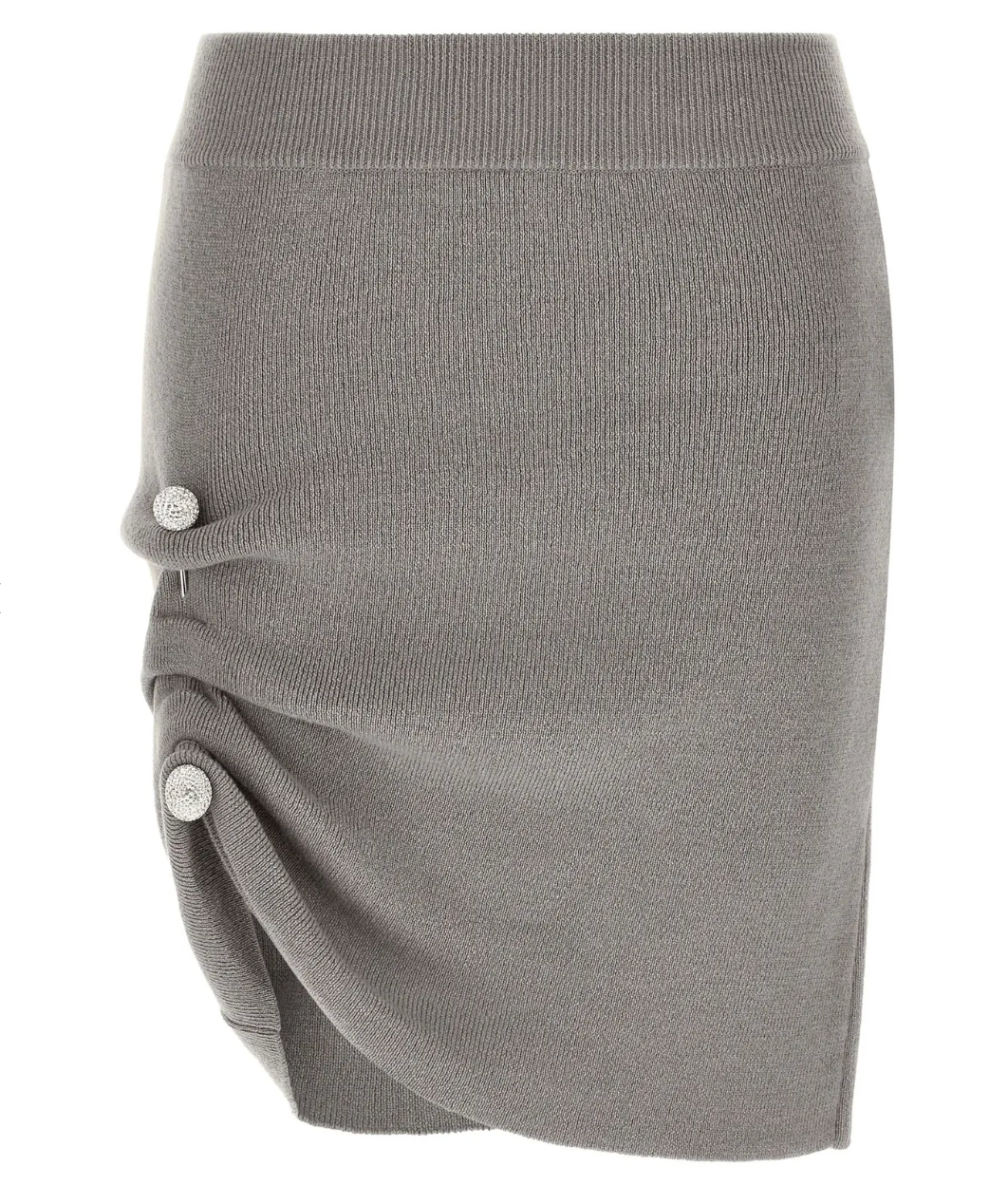 Giuseppe Di Morabito Grey Draped Virgin Wool Knit Mini Skirt with Crystal Brooch