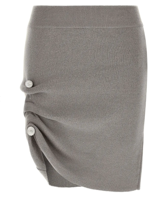 Giuseppe Di Morabito Grey Draped Virgin Wool Knit Mini Skirt with Crystal Brooch