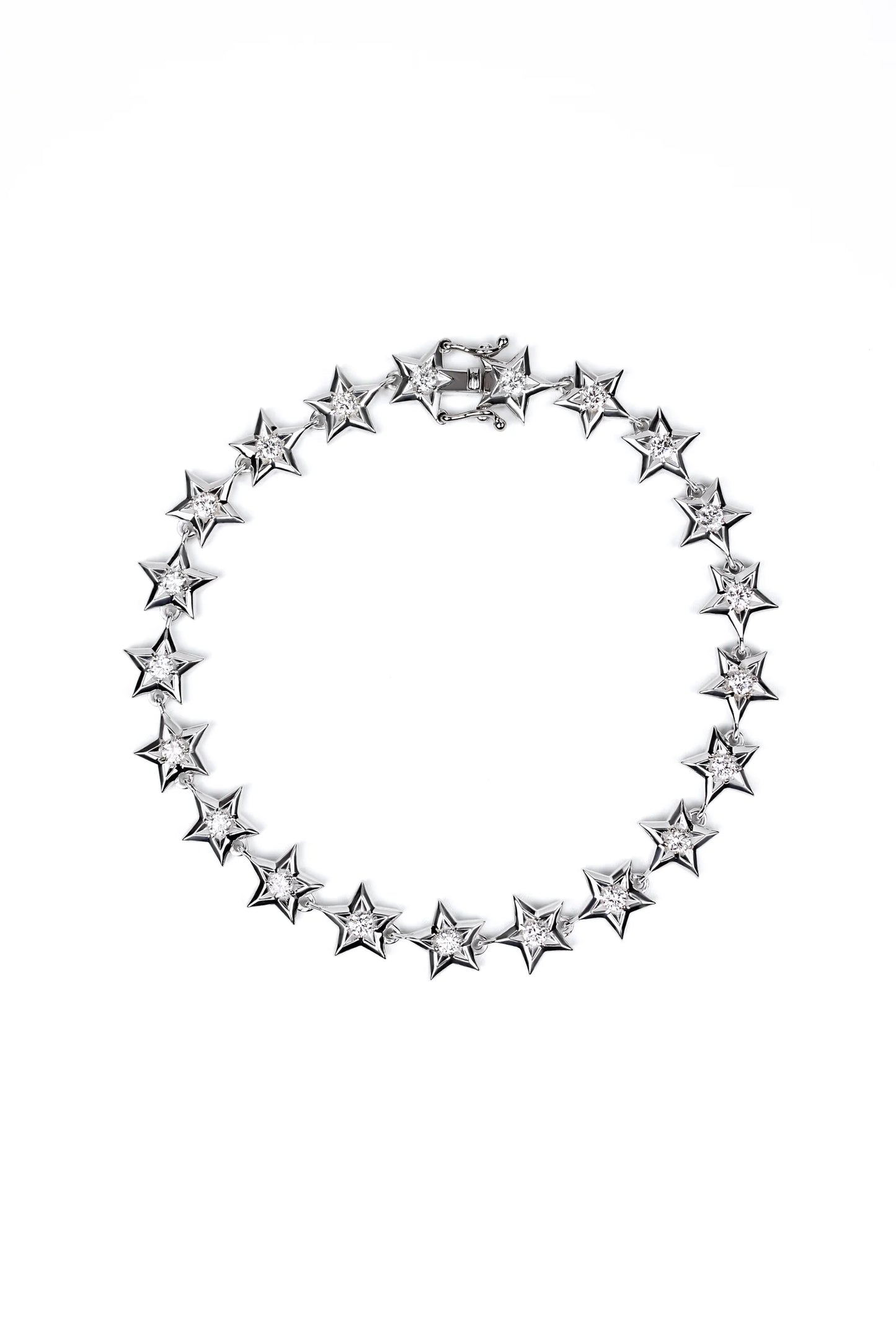 Diamond Star Link Bracelet in Sterling Silver